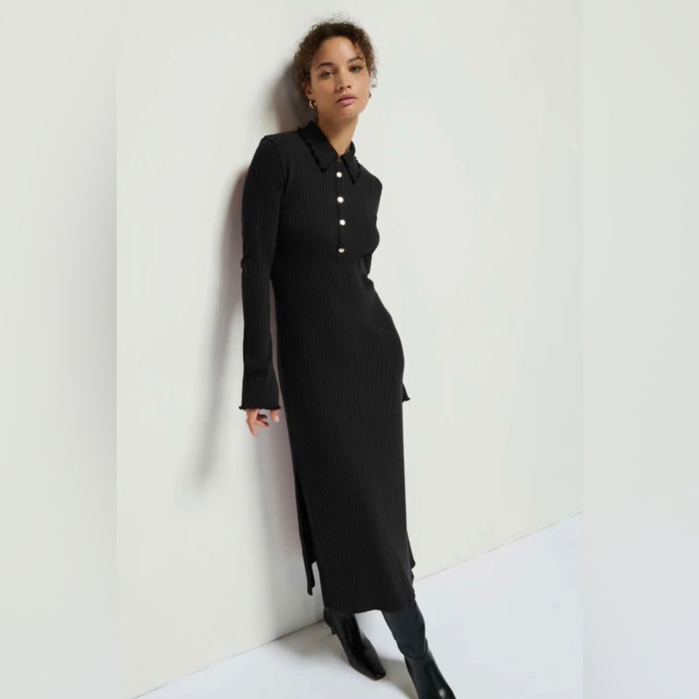 Nation LTD Rennie Bell Sleeve Ribbed Sweater Midi Dress in Black Size Small NEW